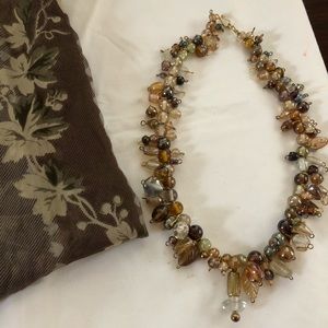 Handmade glass bead necklace with scarf